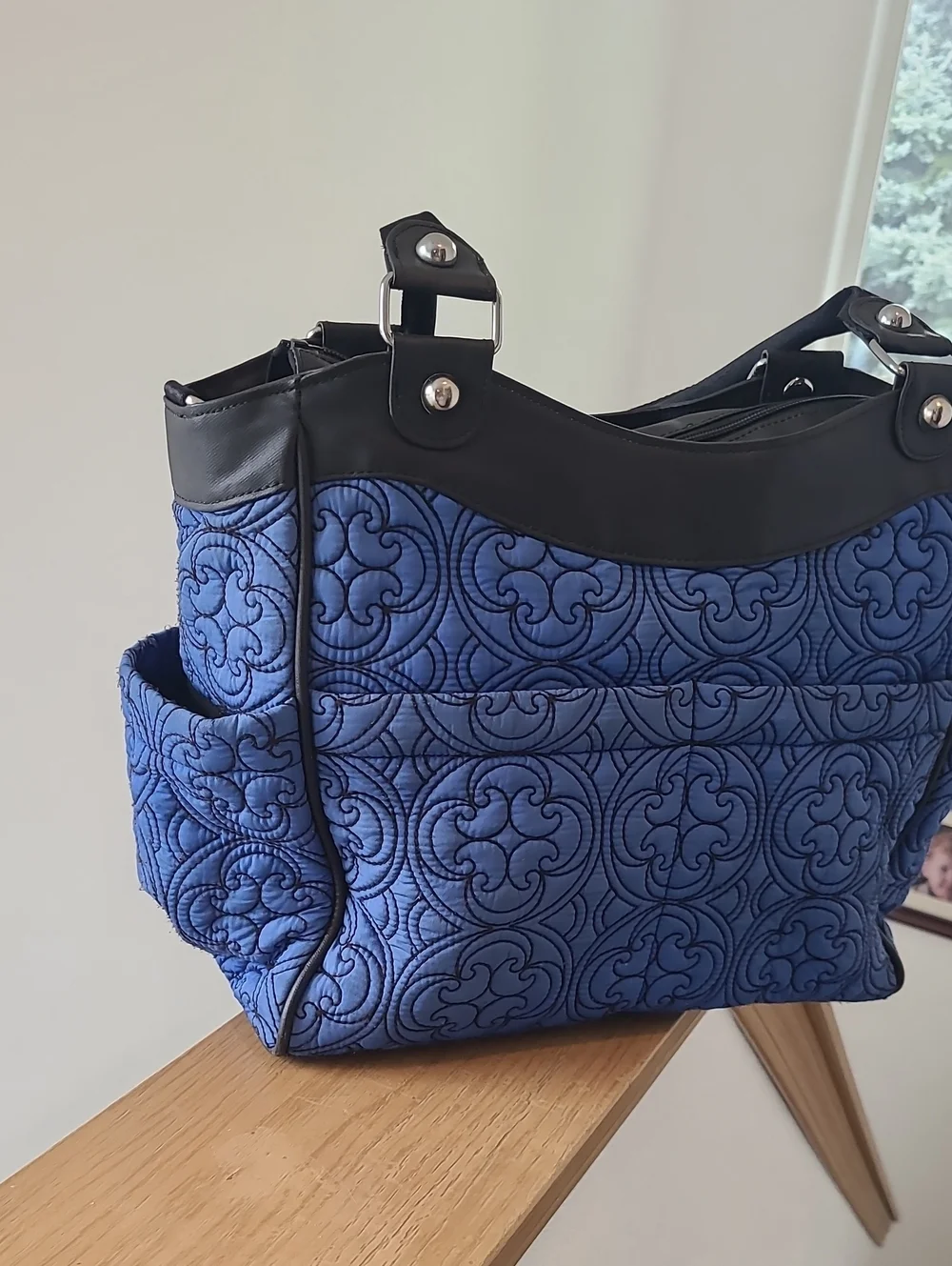 Petunia Pickle Bottom Royal Blue Quilted Tote with Black Trim